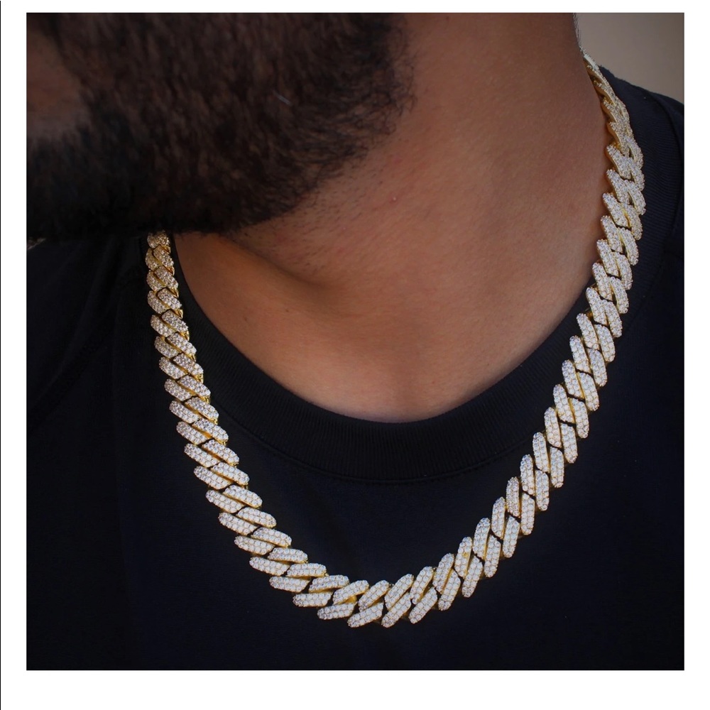 CUBAN LINK CHAIN CZ DIAMOND YELLOW GOLD 12MM Y-GEM